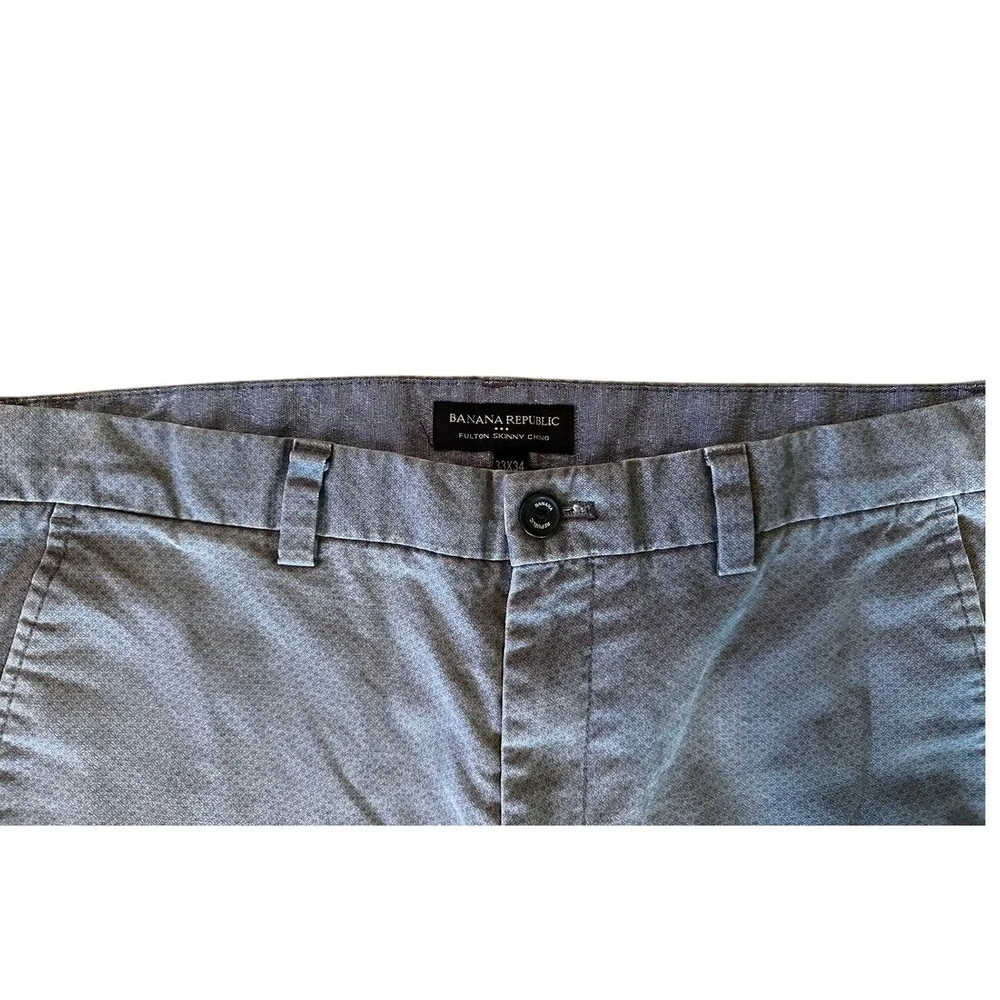 Banana Republic Fulton‎ Skinny Chino Gray Geometric Micro Print Pants Mens 33x34